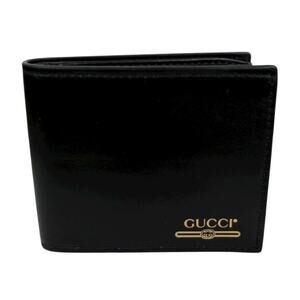 Gucci Gold Logo Leather Bi-fold Wallet Black Men 547585